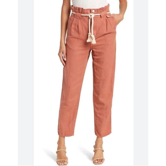 NWOT Veronica Beard Karter Linen Blend Paperbag Waist Pants Moca Brick Size 4 - Picture 1 of 9